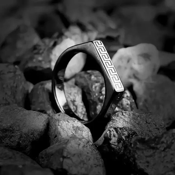 Versace Ring Stainless Steel Ring For Men (Golden & Black) empirewaers.store