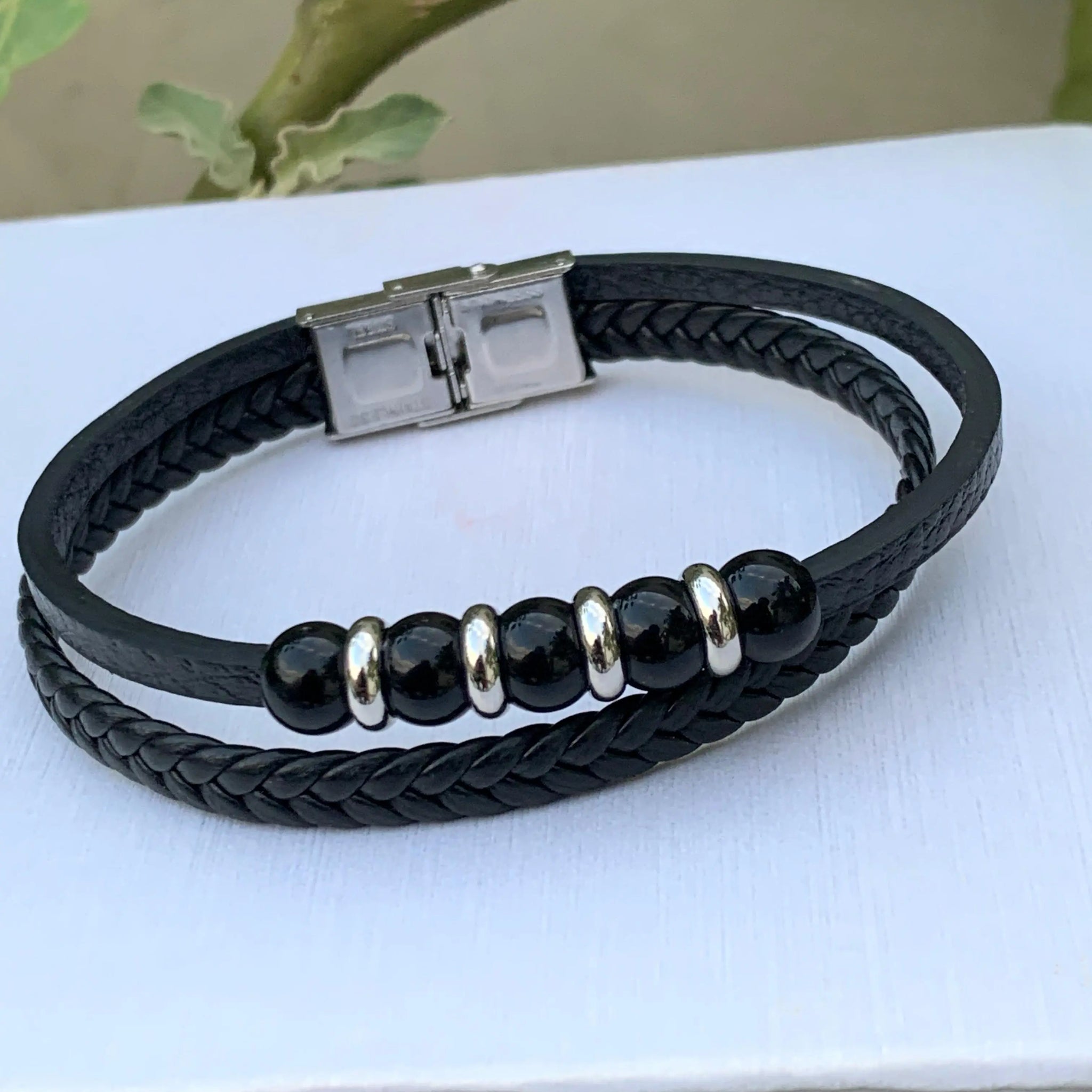 Black Braided Leather Bracelet For Men empirewaers.store