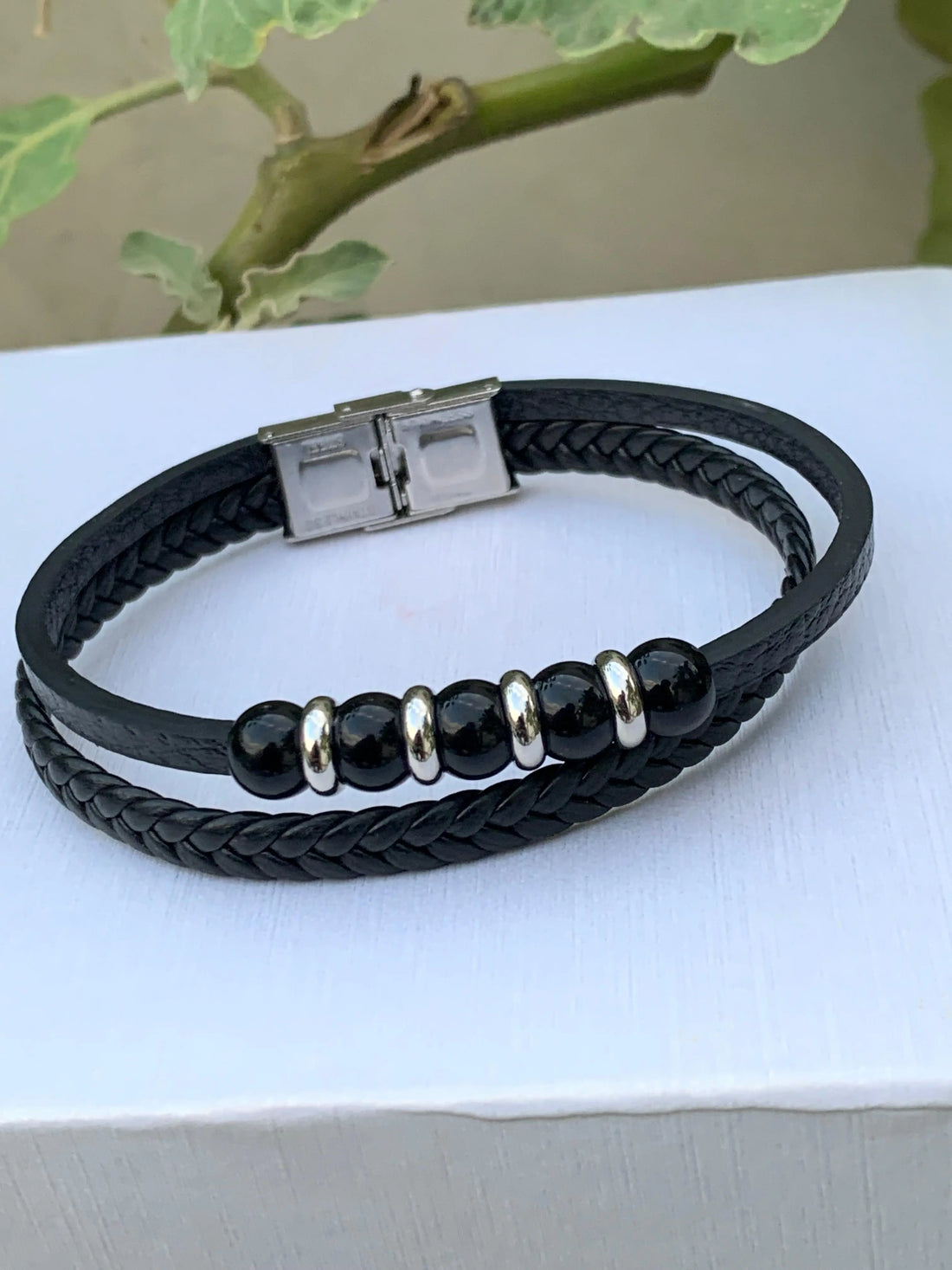 Black Braided Leather Bracelet For Men empirewaers.store