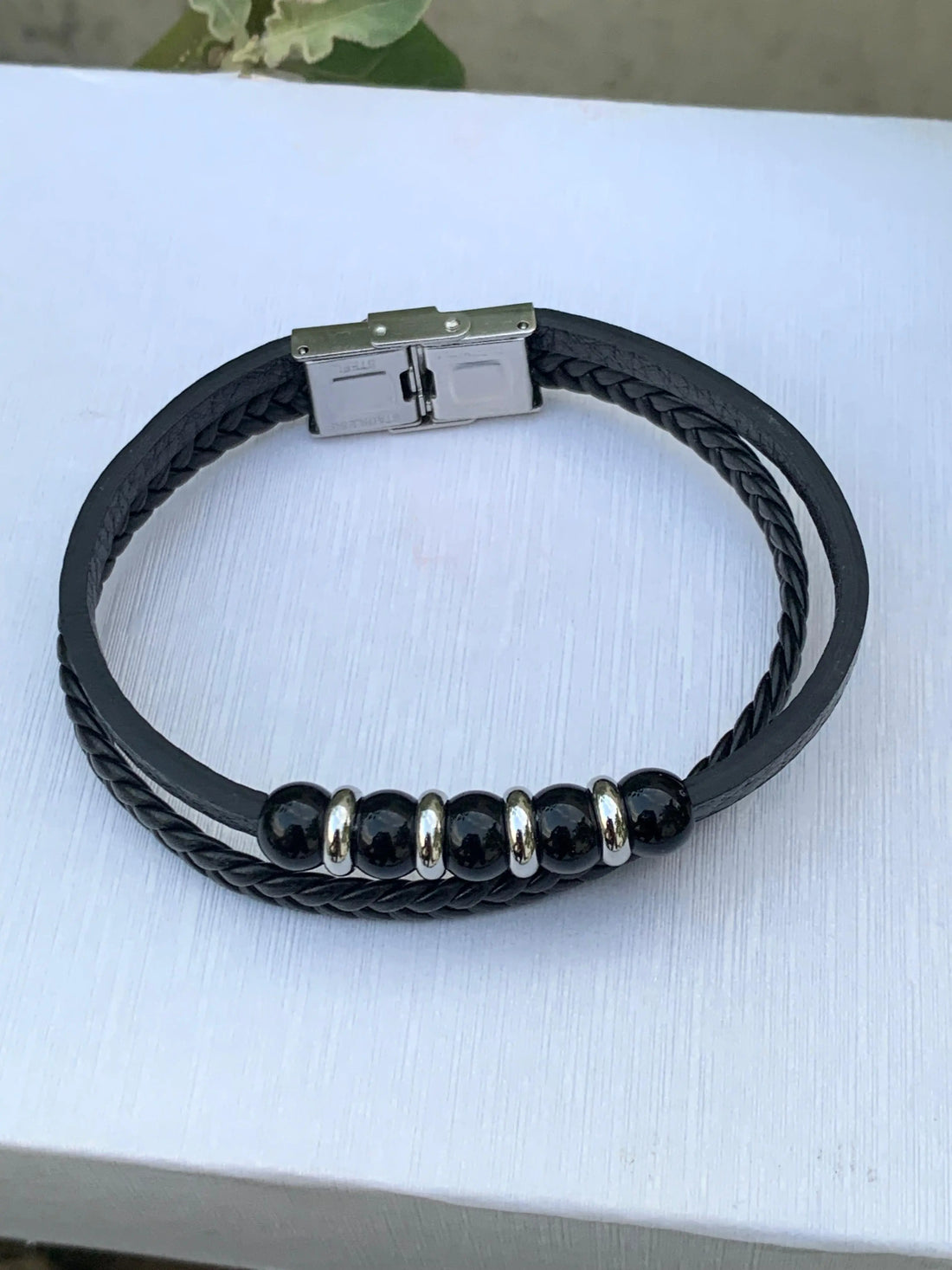 Black Braided Leather Bracelet For Men empirewaers.store