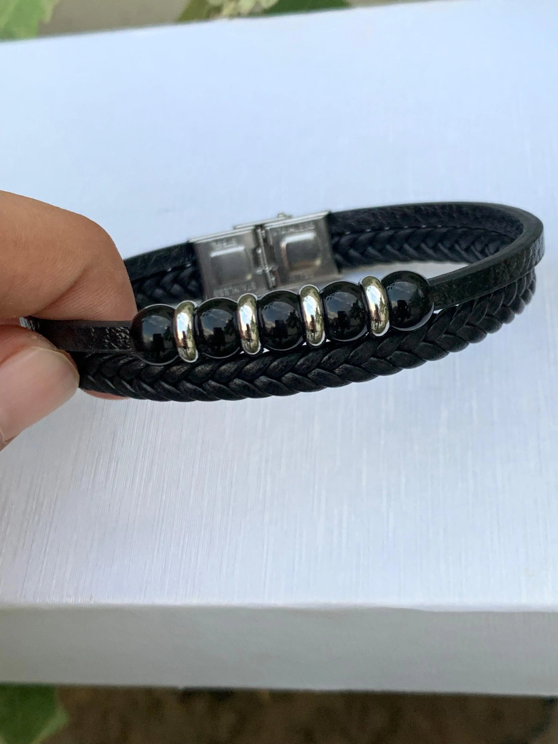 Black Braided Leather Bracelet For Men empirewaers.store
